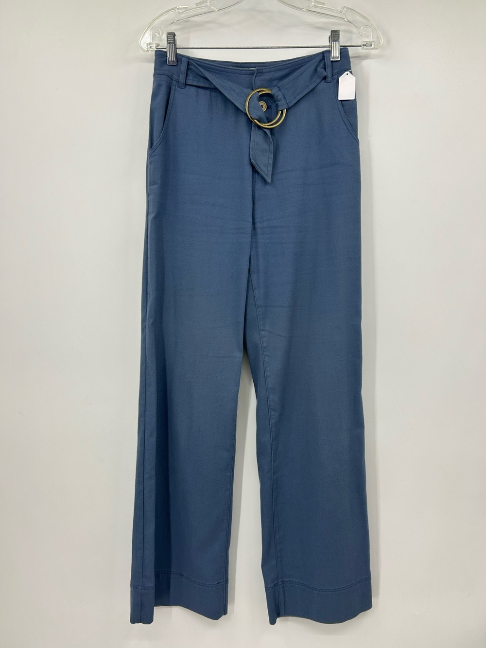 Anthropologie Blue Cotton Cassidy Pants Belted‎ Wide Leg Button Fly Size 2